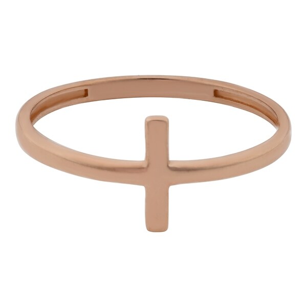 10k Rose Gold Twisted Rope Band Flat Top Cross Ring 